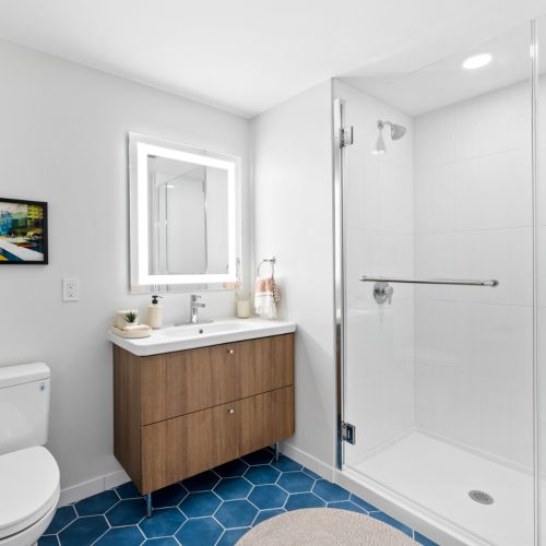 Beautiful Tile and backlit mirror to elevate your daily rituals	