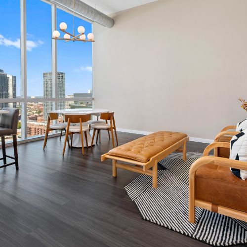 Enjoy panoramic city views from the lounge.	