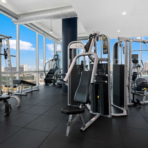 Our fitness center offers stunning city views to elevate your workout experience.	