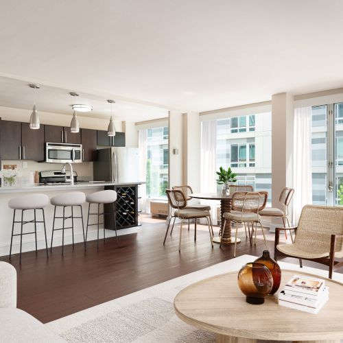 Function meets beauty with island sinks in select apartments, perfect for culinary adventures and entertaining guests