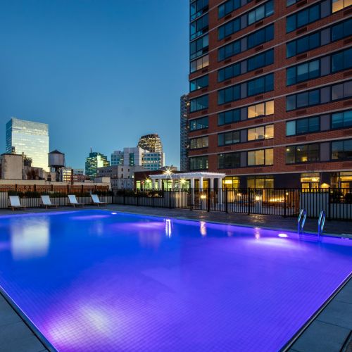 Rooftop pool at dusk