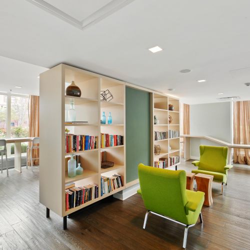 Library room with seating and books