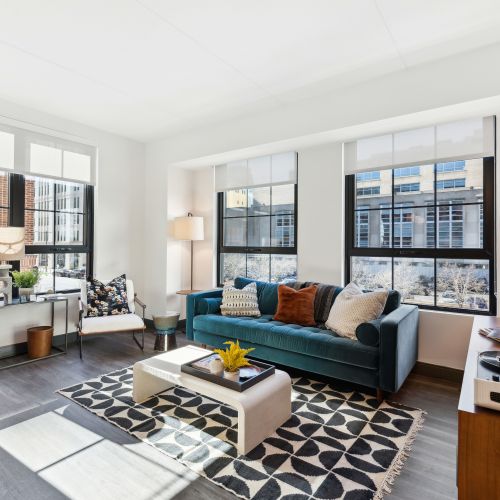 Apartment living room with windows