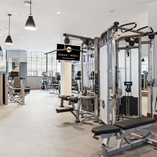 Expansive fitness center with strength and cardio equipment