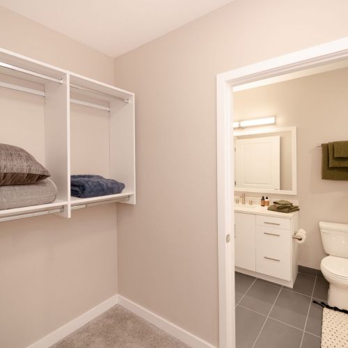 View from walk-in closet to bathroom	