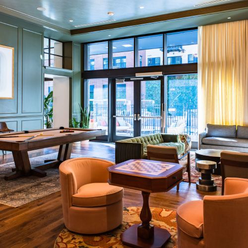 Game room with chess and billiards 	