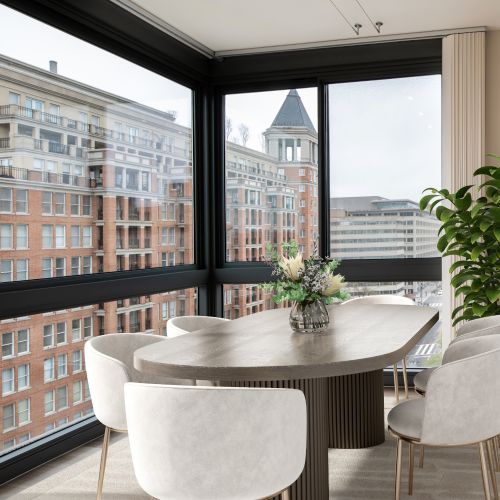 Enjoy iconic city views in your dining room at 565	