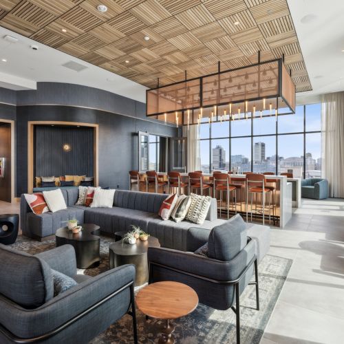 Rooftop lounge seating and bar	