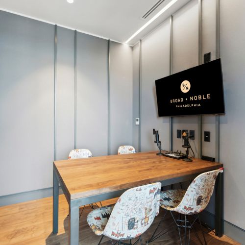 Studio with podcast equipment	