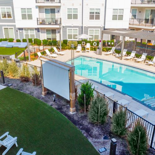 View of outdoor screening and pool area 	