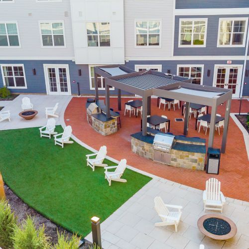 View of outdoor screening and dining area 	