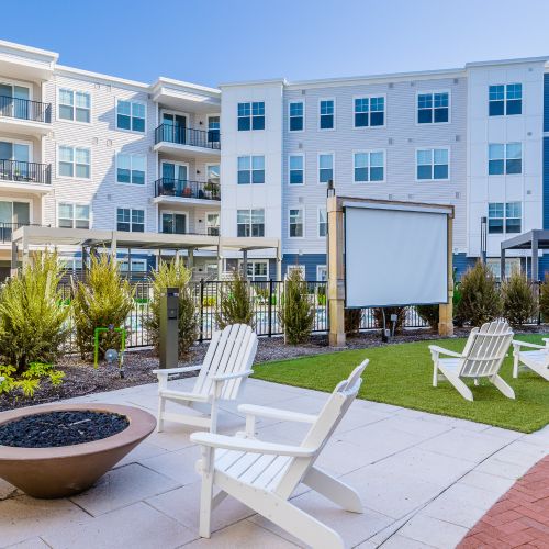 Courtyard firepit and outdoor screening	