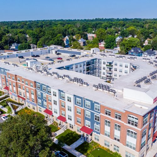 Aerial view of building exterior 	