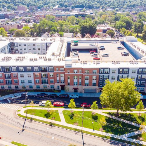 Aerial view of building exterior 	