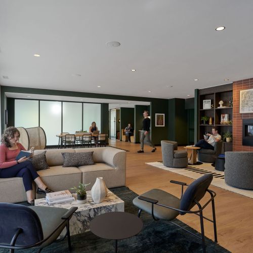 Open lounge with private work spaces	