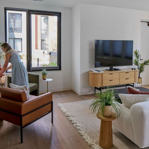 Open concept townhome apartment living room	