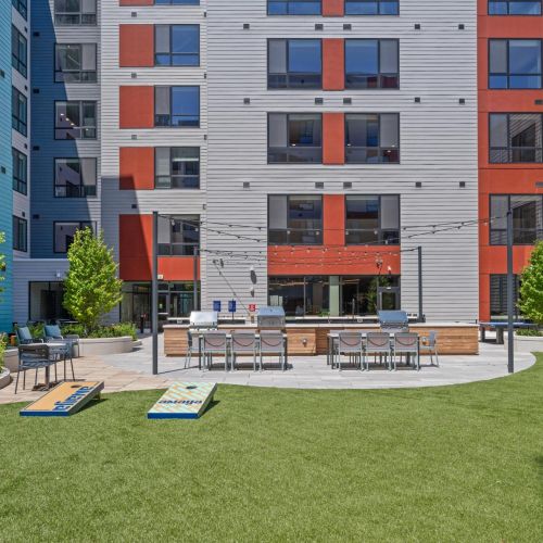 Motivated individual working out in the courtyard.