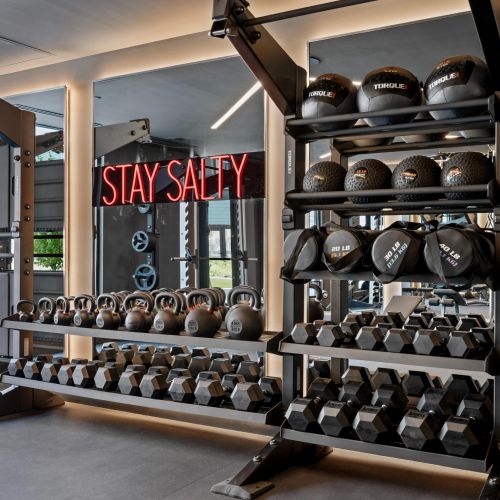 Weight room featuring modern equipment.