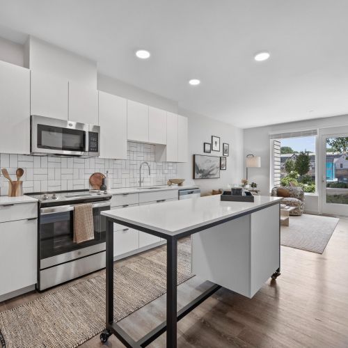 Kitchen layout in a studio apartment.