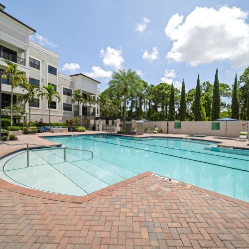 Pool deck with cabanas and lounge seating