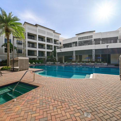 Resort style pool with hot tub
