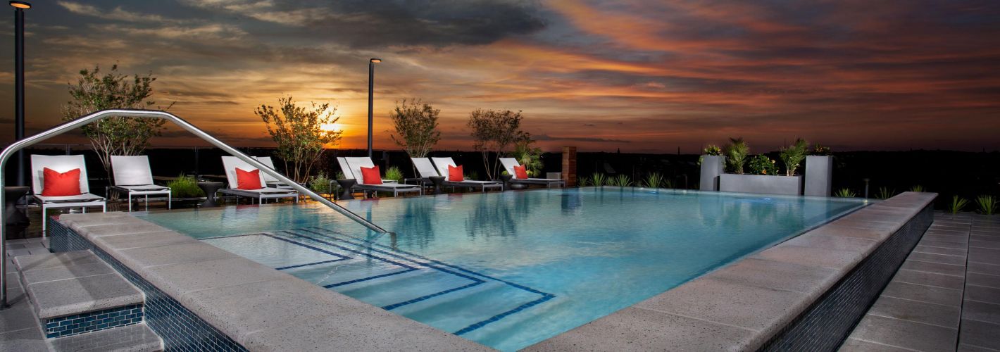 Rooftop pool at sunset
