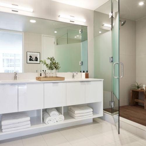 Large bathroom with standing shower 