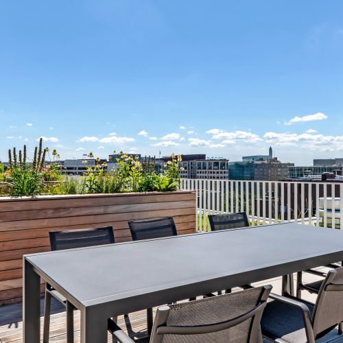 Large dining table on rooftop 