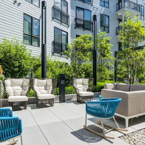 Relax and take in the city views from our comfortable rooftop lounge seating.	