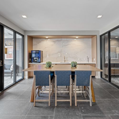 Modern coffee bar with private workspace access