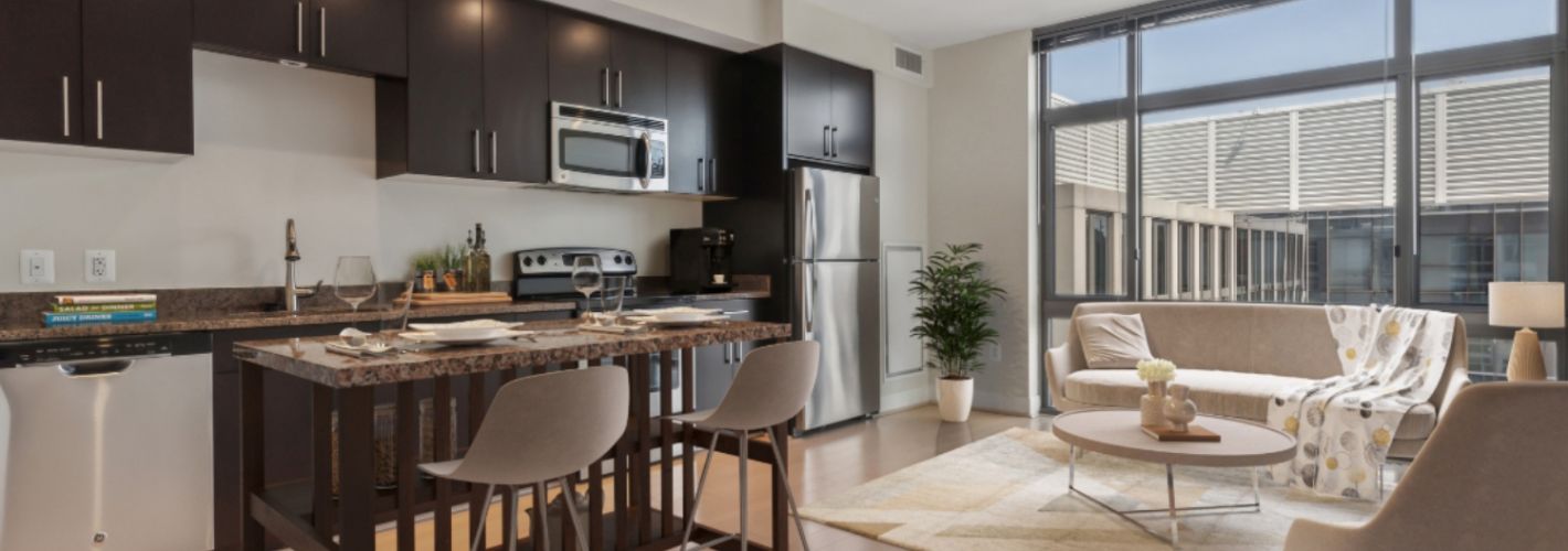 Flats 130 at Constitution Square : Open- Concept Kitchen to Living Room 