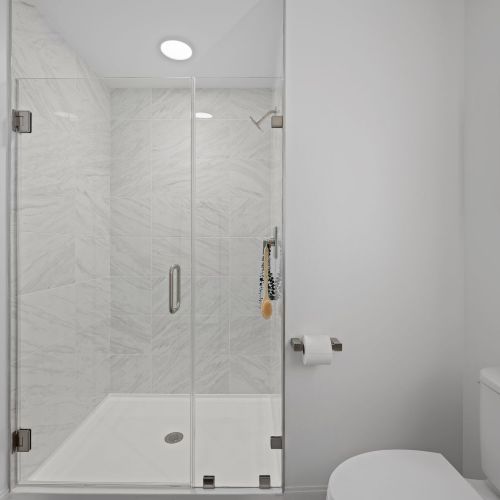 Contemporary shower with elegant fixtures.