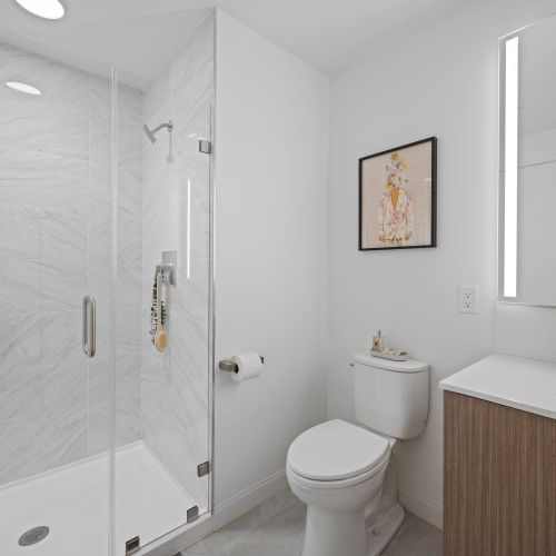 Stylish shower with a spacious design.