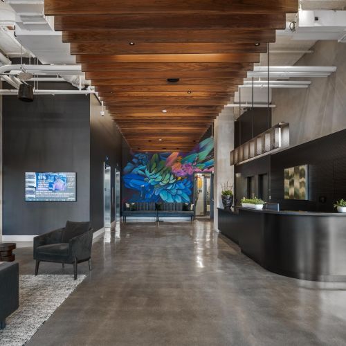 A sweeping view of our elegant lobby, capturing the essence of Alder' at Allston Yard.