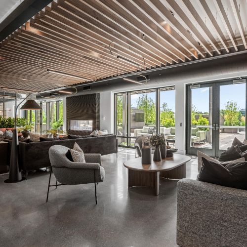 Sink into comfort with our stylish sectional sofa seating in the resident lounge.