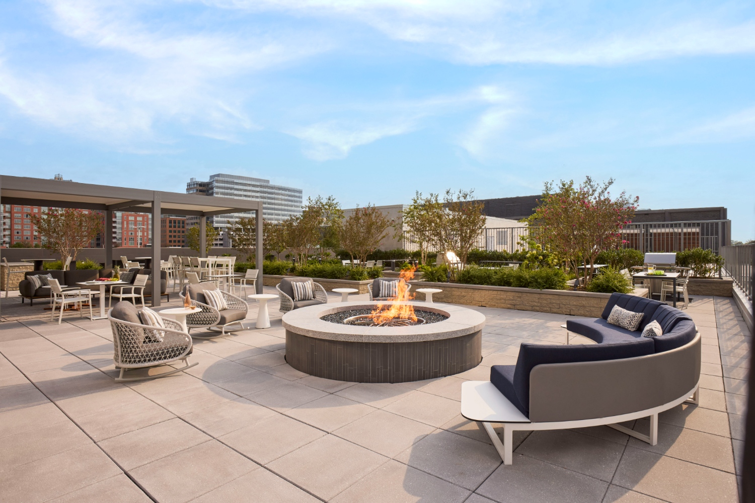 Skymark : Relax and enjoy good company around the central firepit with unparalleled views of Reston Town Center.