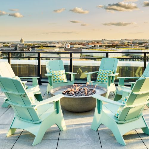 Enjoy views of iconic landmarks from the rooftop of The 202