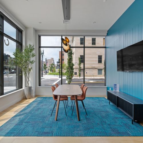 Artfully designed lobby seating area.	