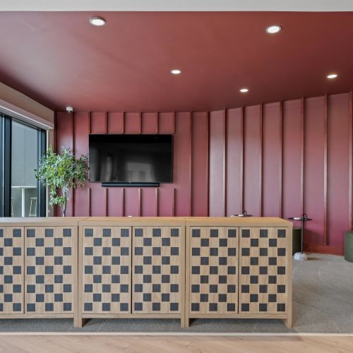 Rooftop lounge with panoramic views.	