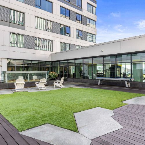Courtyard turf and shuffleboard area.