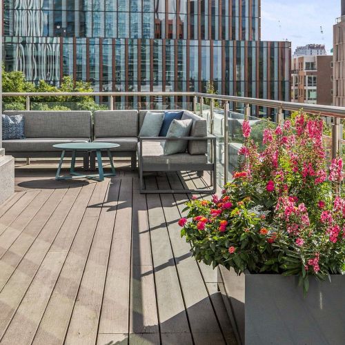 Rooftop deck lounge seating area, second view.