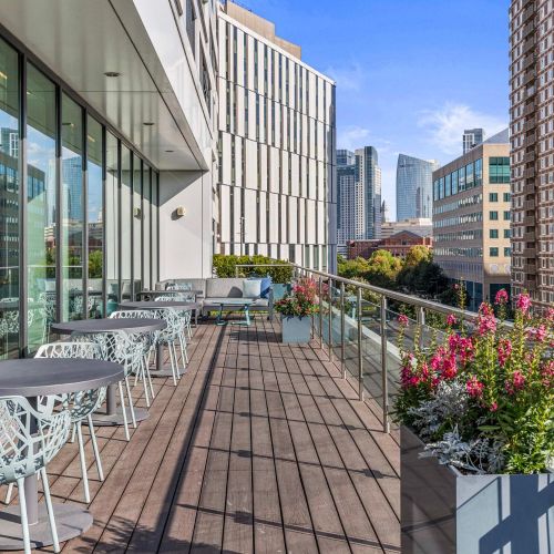 Rooftop deck tables.