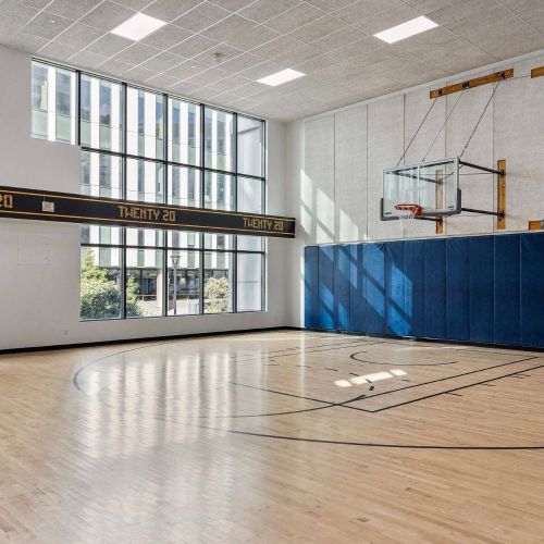 Fitness basketball court view, third angle.