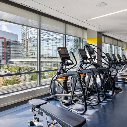Fitness center with cardio machines.
