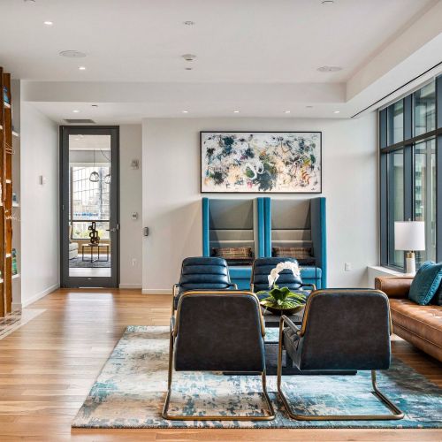 Fireplace in resident lounge, third angle.