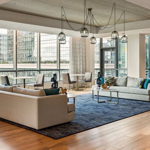 Rooftop lounge window view.