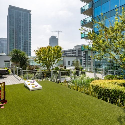 Soft turf for lounging or enjoying Verdosa's assortment of lawn games.