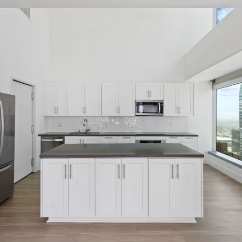 Penthouse kitchen is perfect for hosting.