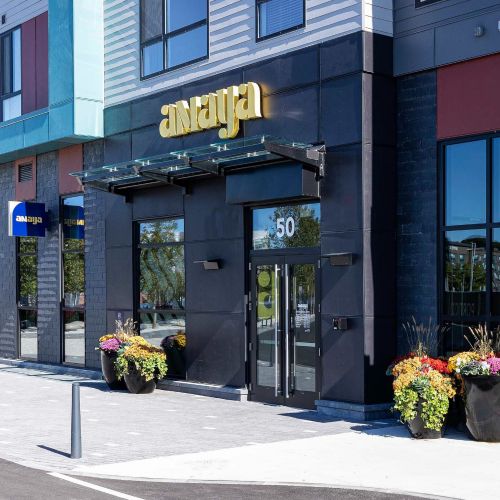 Vibrant community entrance welcoming residents