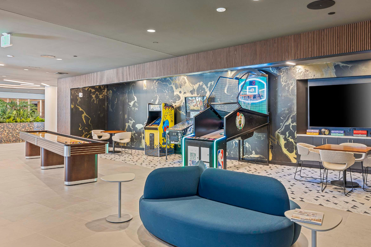 Intimate seating in an eclectic lounge